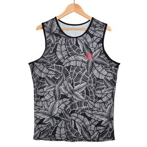 Dakine Men's UPF 50 Loose Fit Rashguard Tank Top Leaf Print Black Medium